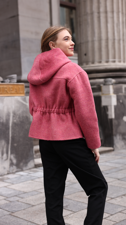 WOOL JACKET - GIRLS HOODED GATHERED POCKET