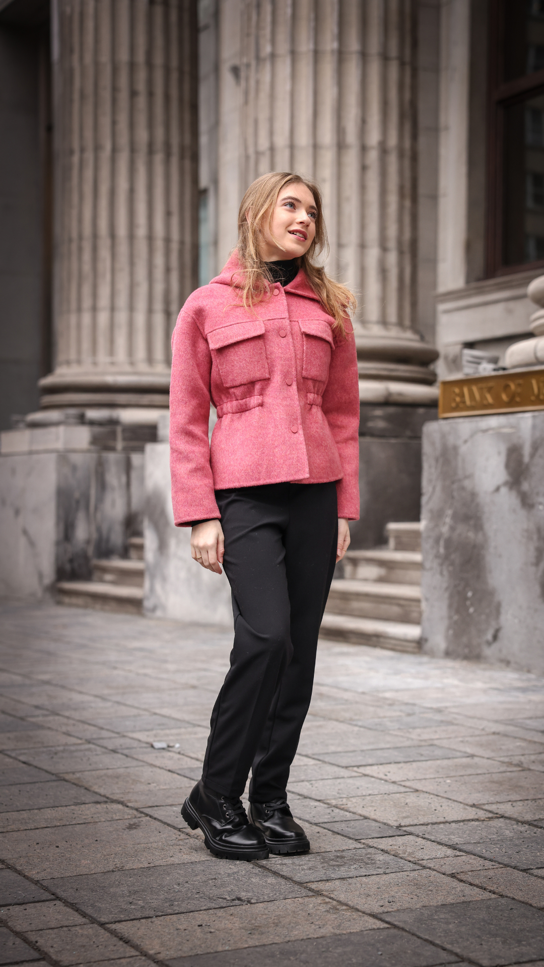 WOOL JACKET - GIRLS HOODED GATHERED POCKET