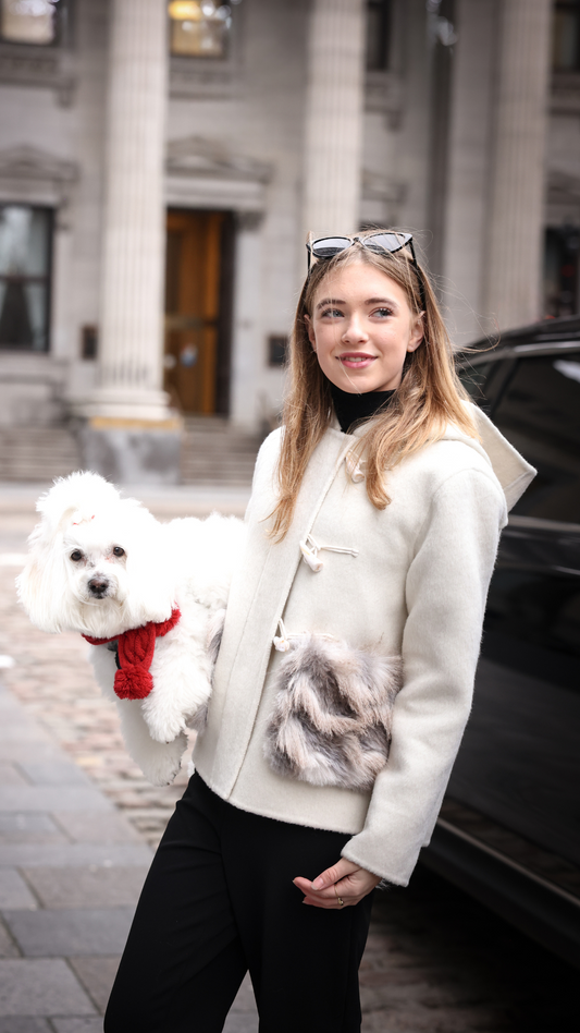 WOOL JACKET - GIRLS HOODED WITH FUR POCKETS
