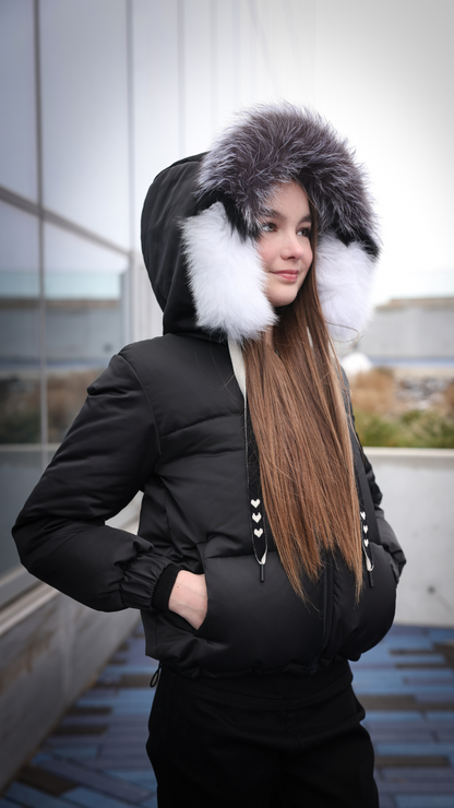 WINTER COAT - MIX LUXE FUR WITH DRAWSTRING DETAIL