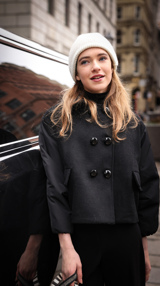 COMBO JACKET - DOUBLE BREASTED WOOL & NYLON