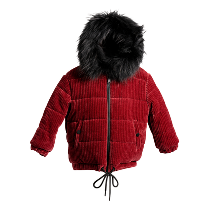 Corduroy-drawstring-bomber-real-fur-jacket