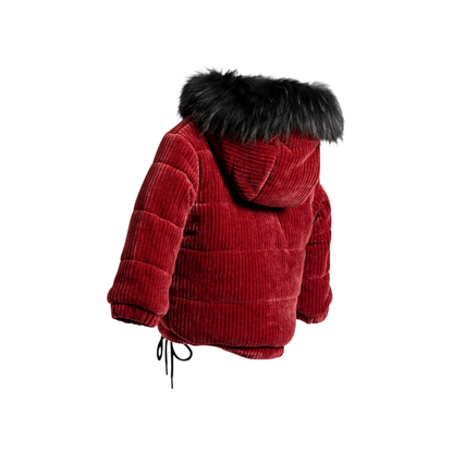 Corduroy-drawstring-bomber-real-fur-jacket