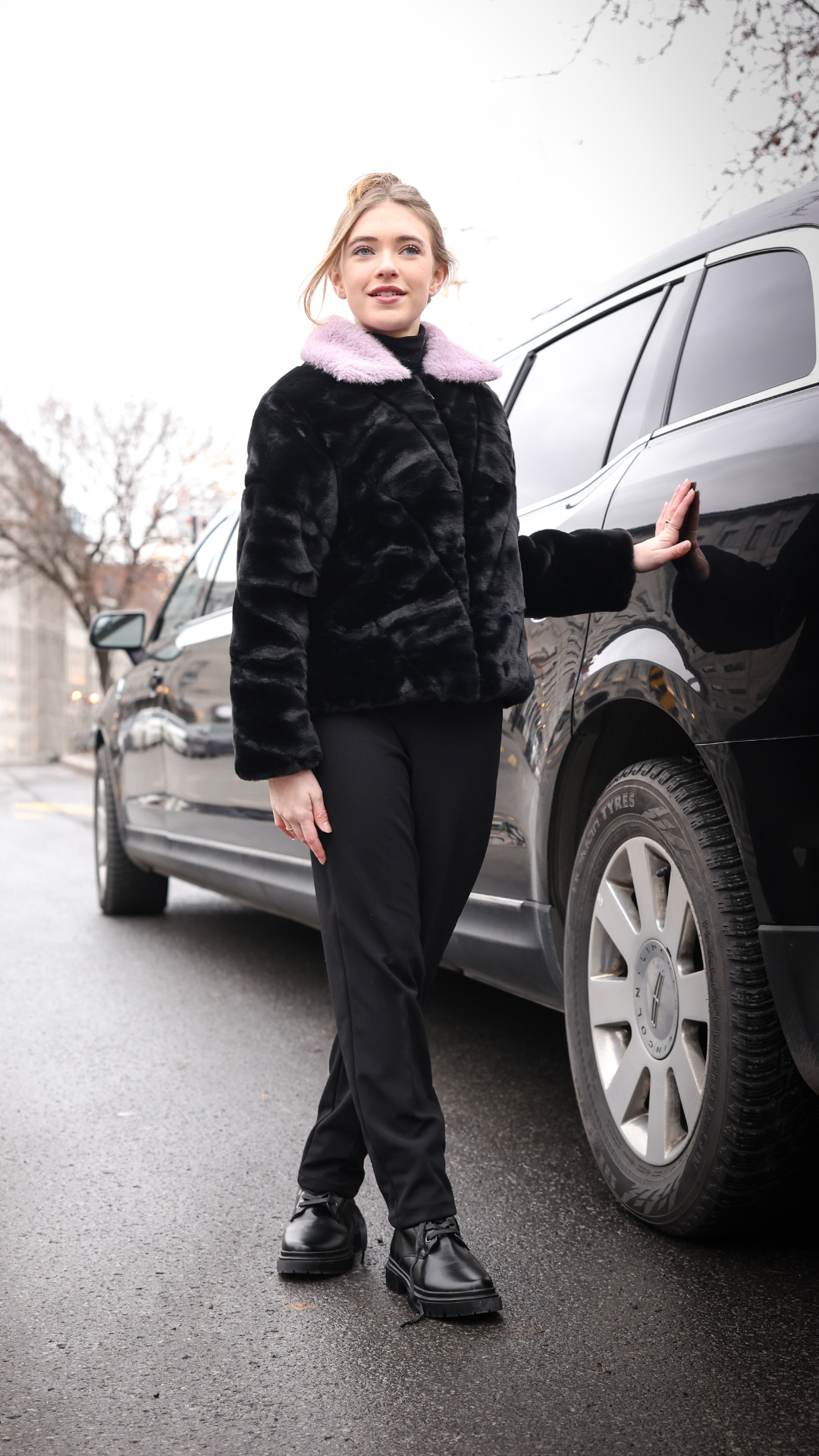 FUR JACKET - QUILTED WITH LILAC COLLAR