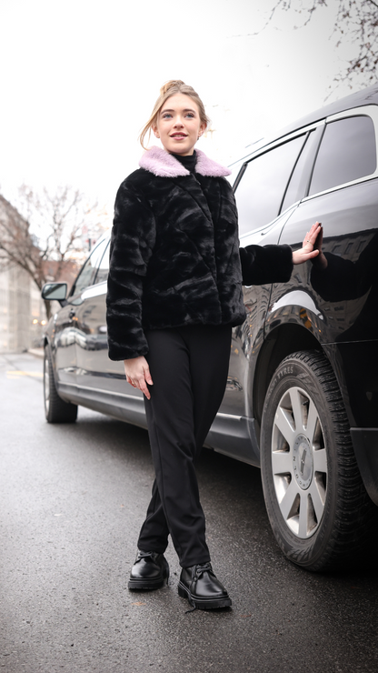 FUR JACKET - QUILTED WITH LILAC COLLAR