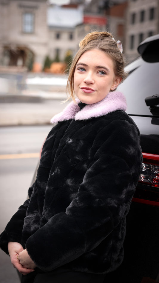 FUR JACKET - QUILTED WITH LILAC COLLAR